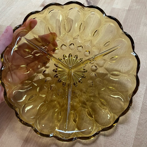 Anchor Hocking Divided Tray Amber Tri-Section Fairfield Glass Vintage Dish Tray - Picture 4 of 16